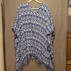 Blue and White Patterned Swim Coverup